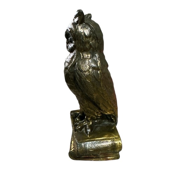 Vtg Bronze Brass Owl On Books Figurine Statue 4.75" Library Office Teacher - Picture 3 of 4